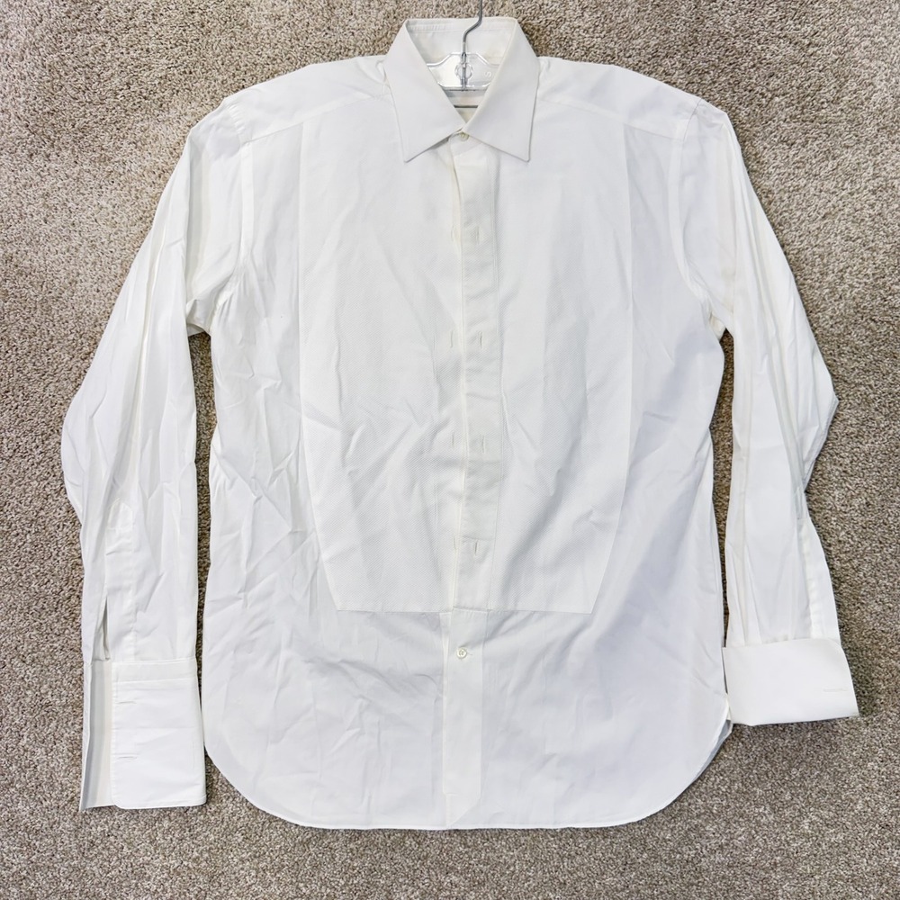 Ermenegildo Zegna Tuxedo Shirt Mens 15.5 P Comfort Fit White Pique Bib EUC